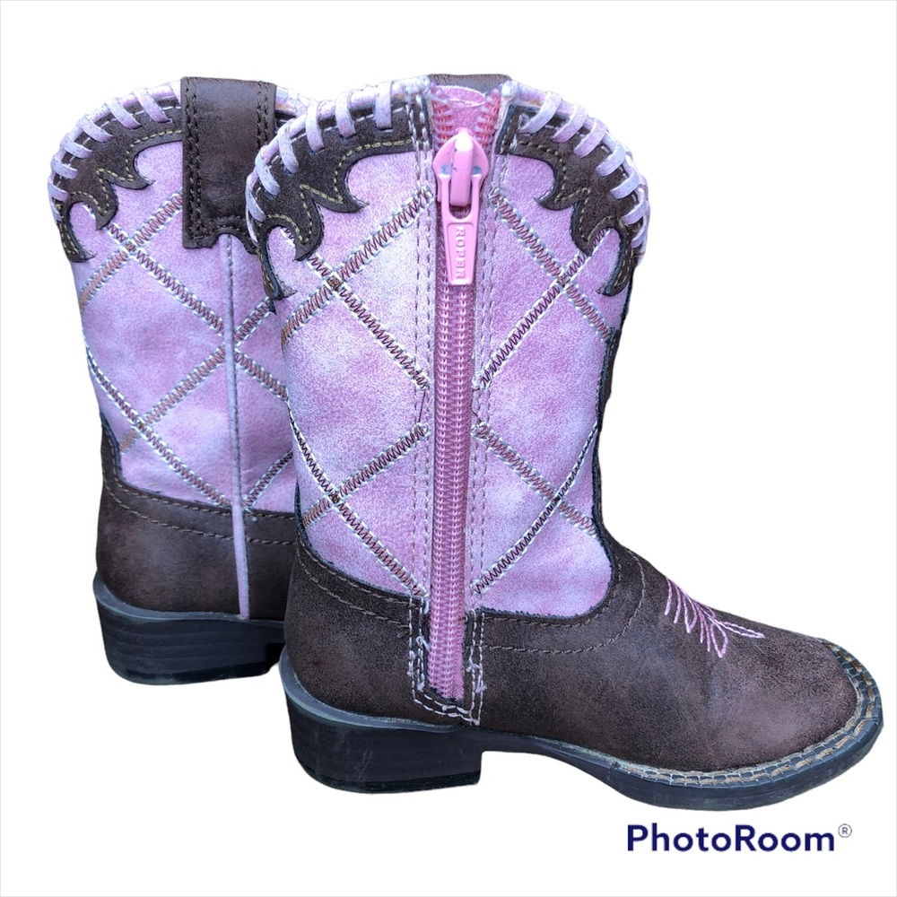 Roper Lacy Cowboy Boots Toddler Girl Size 5 Pink Tan Western Horses Cowg…